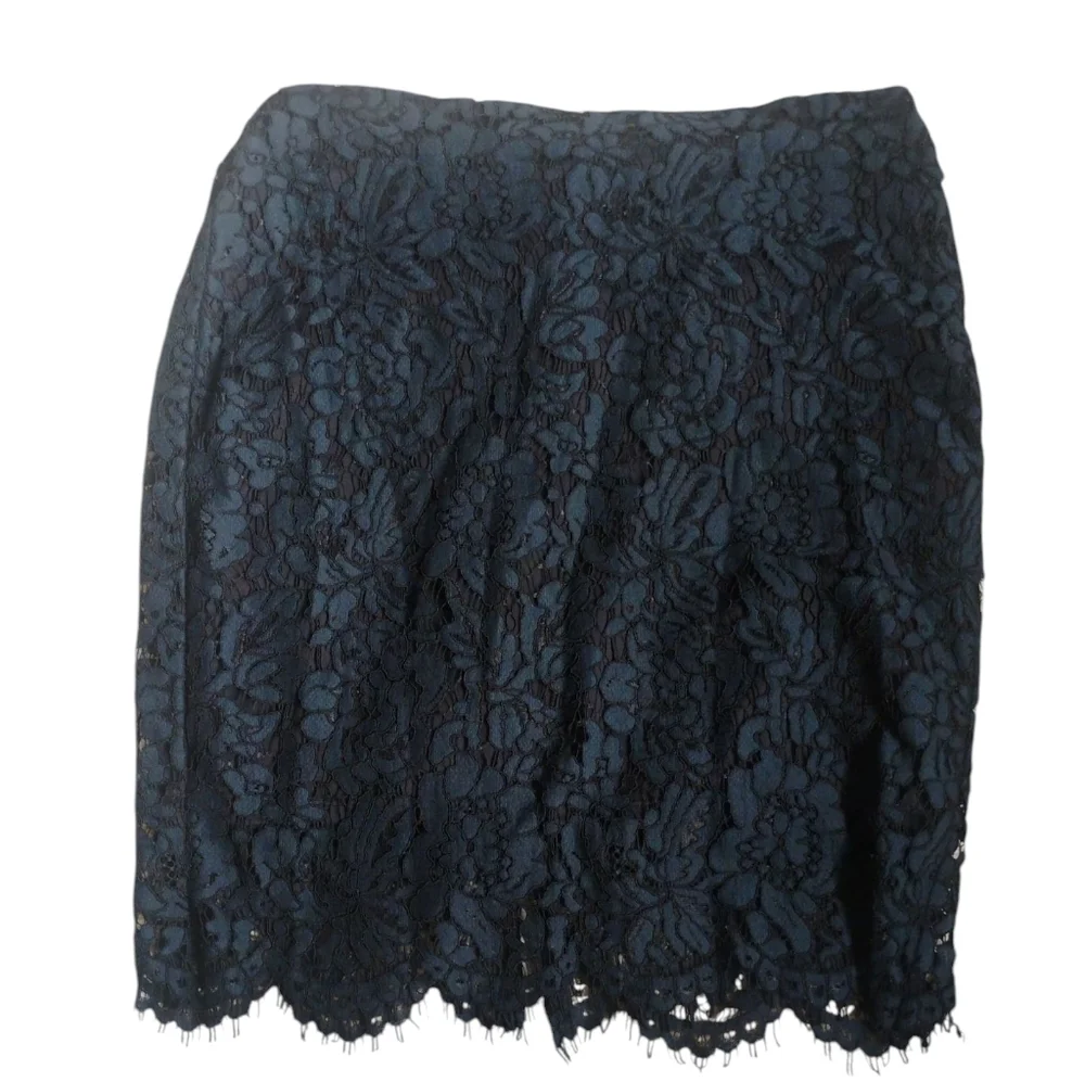 Banana Republic Navy & Black Lace Overlay Skirt SZ 0 Petite